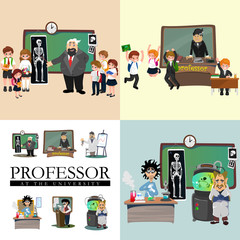 professor teaching at the blackboard, university education concept