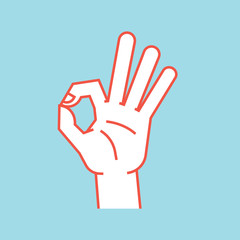 Obraz premium Gesture. Okay sign. Stylized hand with index and thumb making circle, other fingers up. Icon.