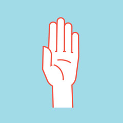 Gesture. Stop sign. Stylized hand with all fingers up and connected. Vector . Attention. Icon.