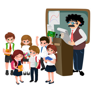 professor and student illustration, Girl and boy with teacher in college classroom, vector campus university, education at school concept, lecturer teaching students