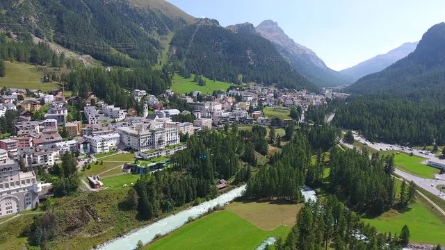 Pontresina, village near Sankt Moritz and Celerina in the Swiss Alps. Valley of Engadine