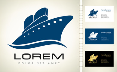 Ship on the sea vector. Ship and wave logo. Sea boat.