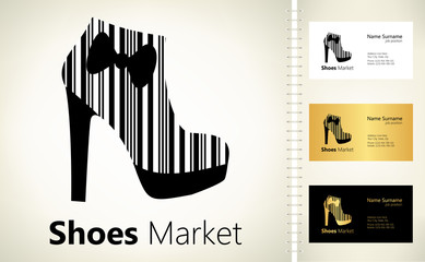 Shoes and bar code. Shoes market logo. 