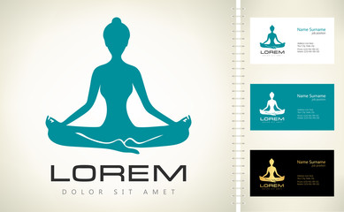 Meditation woman logo. Yoga pose vector. Lotus yoga pose - Padmasana. Women meditation.