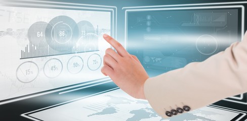 Composite image of businesswoman pointing