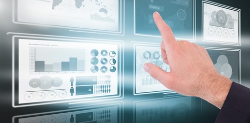 Composite image of businessmans hand pointing in suit jacket