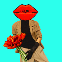 Lady and Gentleman mix. Art collage. Minimal design. Pop art fashion