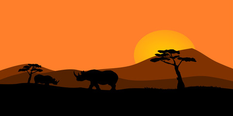 Fototapeta na wymiar African sunset illustration