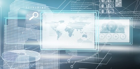 Composite image of graphic image of business graphs and map