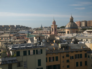 Fototapeta na wymiar Buildings, seen from the Acquasola park, in downtown Genoa, Italy.