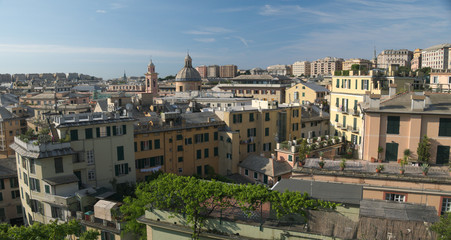 Fototapeta na wymiar Panoramic view, seen from the Acquasola park, of Genoa, Italy.