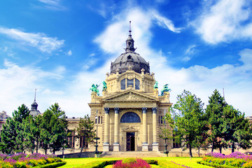 Fototapeta na wymiar Beautiful view of the Széchenyi baths in Budapest, Hungary