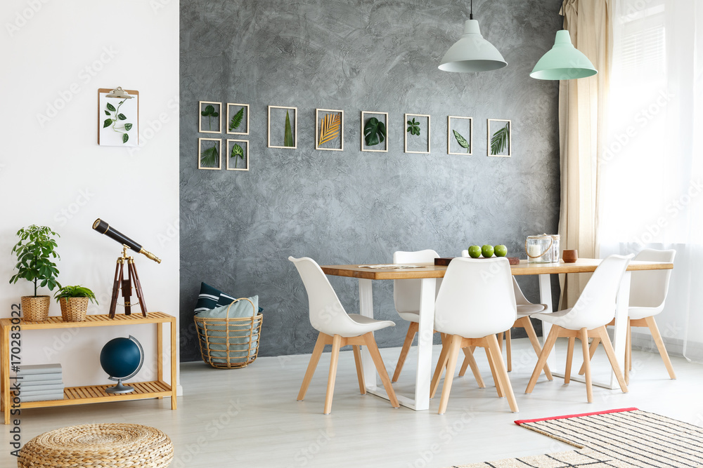 Wall mural table with telescope