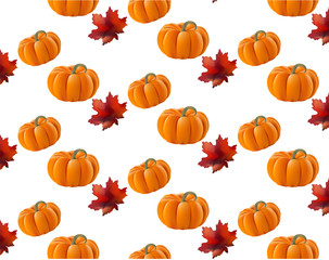 Pumpkin pattern background leaves Vector. Autumn season template