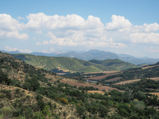 A view of the mountainous landscape of the Col de L'espinouse in southern France.