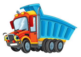 cartoon happy cargo truck looking and smiling - illustration for children