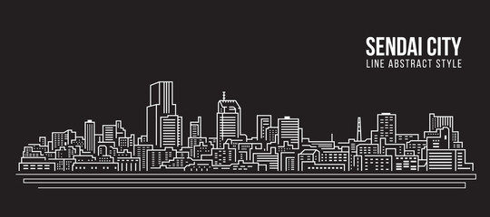 Cityscape Building Line art Vector Illustration design - Sendai city