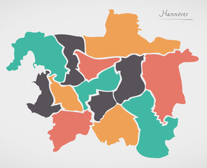 Hannover Map with boroughs and modern round shapes