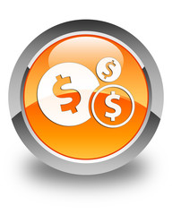 Finances dollar sign icon glossy orange round button
