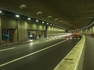 A long exposure photo of the Larvotto tunnel in Monaco.