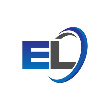 vector initial logo letters el with circle swoosh blue gray