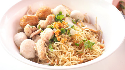 Egg noodle dry Asian food close up see detail