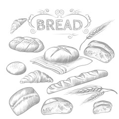 Hand drawn collection of baked goods isolated illustration