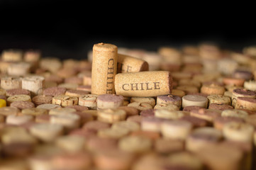 Countries winemakers. Chile's name on wine corks. © mshch