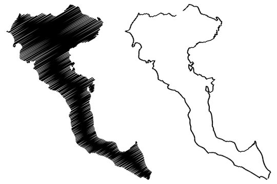 Greek Island of Corfu map vector illustration, scribble sketch  Corfu island