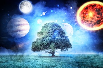 Composite image of composite image of solar system against white