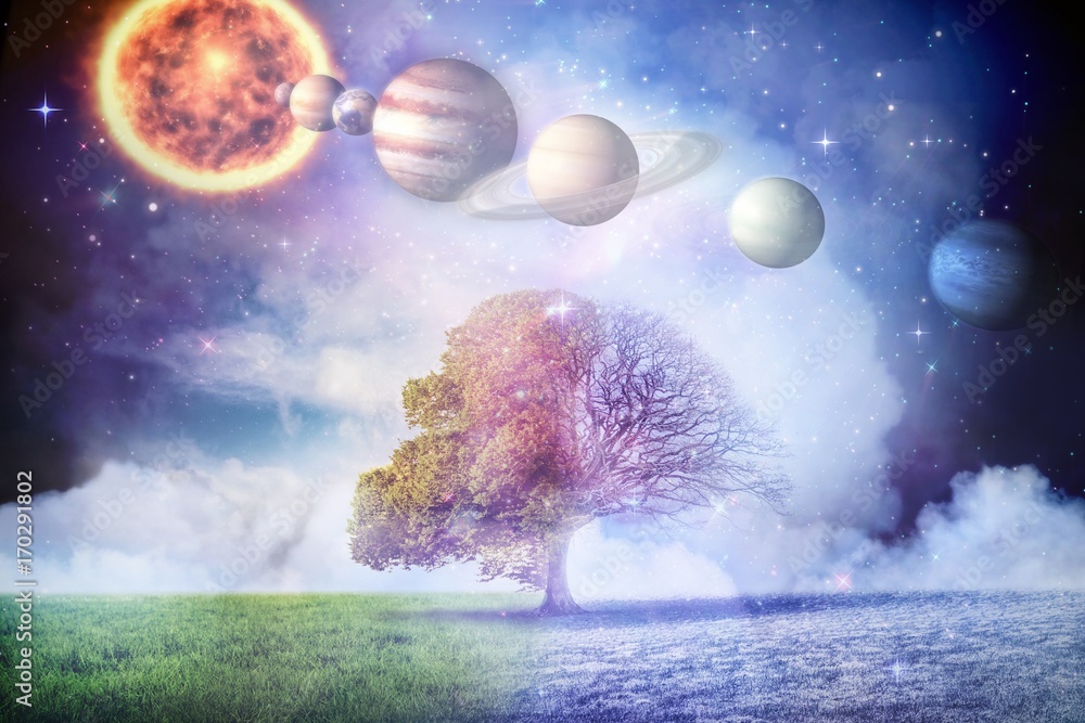 Poster composite image of composite image of planets and sun