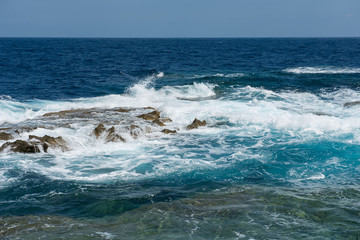 Blue hole and the collapsed Azure window. Gozo, Malta