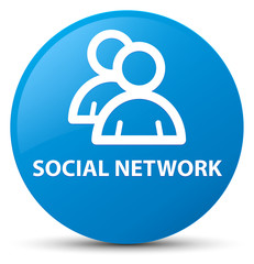 Social network (group icon) cyan blue round button