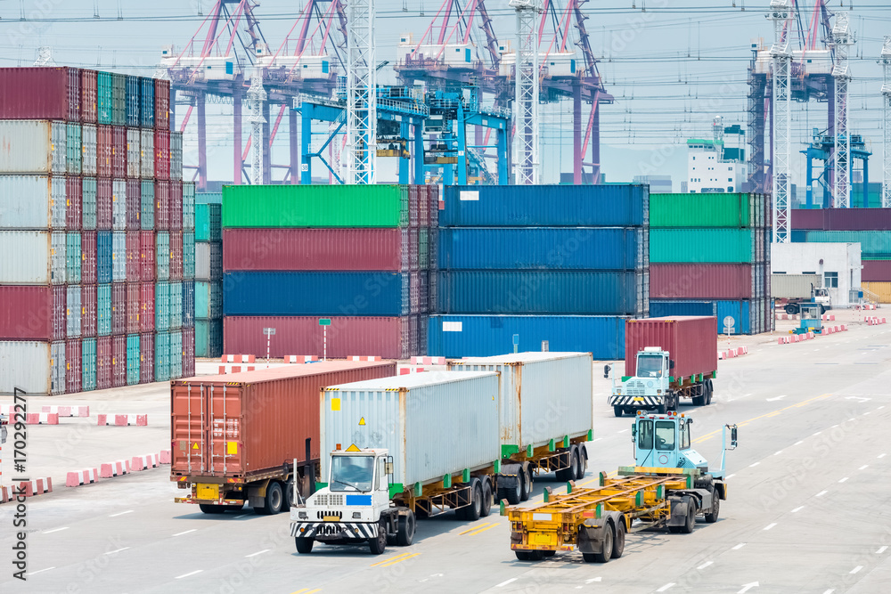 Canvas Prints busy container port closeup