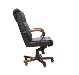 The office chair from black leather. Isolated