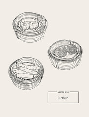 dim sum  Vector illustration of Chinese cuisine.