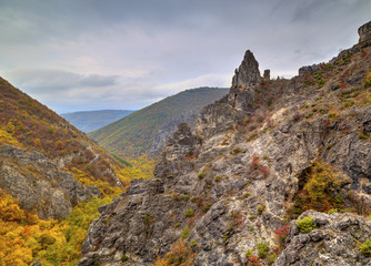 Beautiful mountain landscape with colorful autumn forest