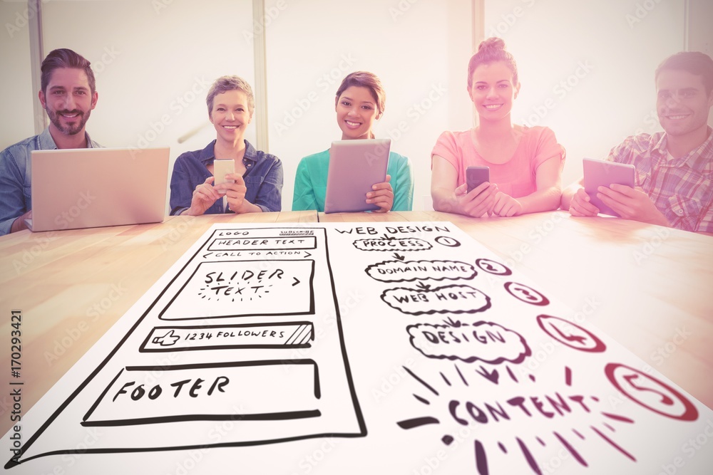 Aufkleber composite image of web design process