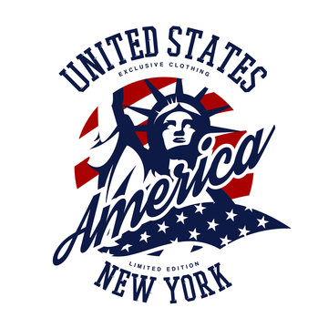 Liberty Statue vector logo concept isolated on white background. USA street wear superior sport vintage badge design. 
Premium quality United States of America emblem t-shirt tee print illustration.