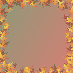 a frame of maple leaves on a red green gradient
