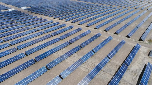 Aerial View of Solar Panel 4k slow motion aerial shot.