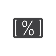 Card with percent icon vector, filled flat sign, solid pictogram isolated on white. Discount card symbol, logo illustration. Pixel perfect vector graphics