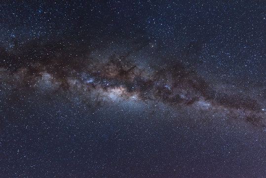 Milky Way landscape Clearly. Milky way above Summit of Rinjani mountain on night sky. Lombok island, Indonesia.