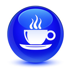 Coffee cup icon glassy blue round button
