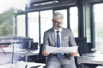 Mature businessman in gray suit in the office.