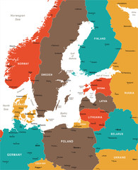 Naklejka premium Baltic Sea Area Map - Vector Illustration