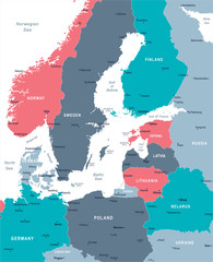Baltic Sea Area Map - Vector Illustration - obrazy, fototapety, plakaty