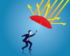 Insurance Protection Concept. Businessman and Umbrella. Vector