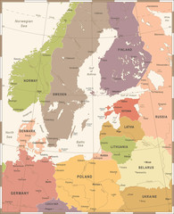 Naklejka premium Baltic Sea Area Map - Vintage Vector Illustration