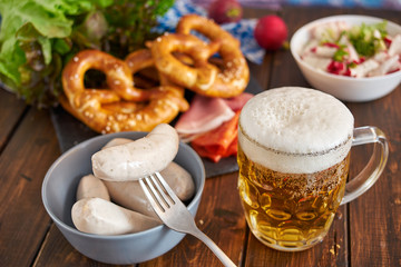 Oktoberfest food on wooden table
